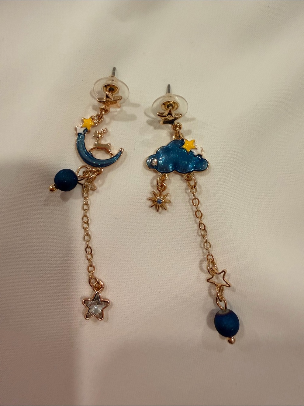 Gold-Tone Blue Cloud and Crescent Moon Drop Earrings - Picture 6 of 6